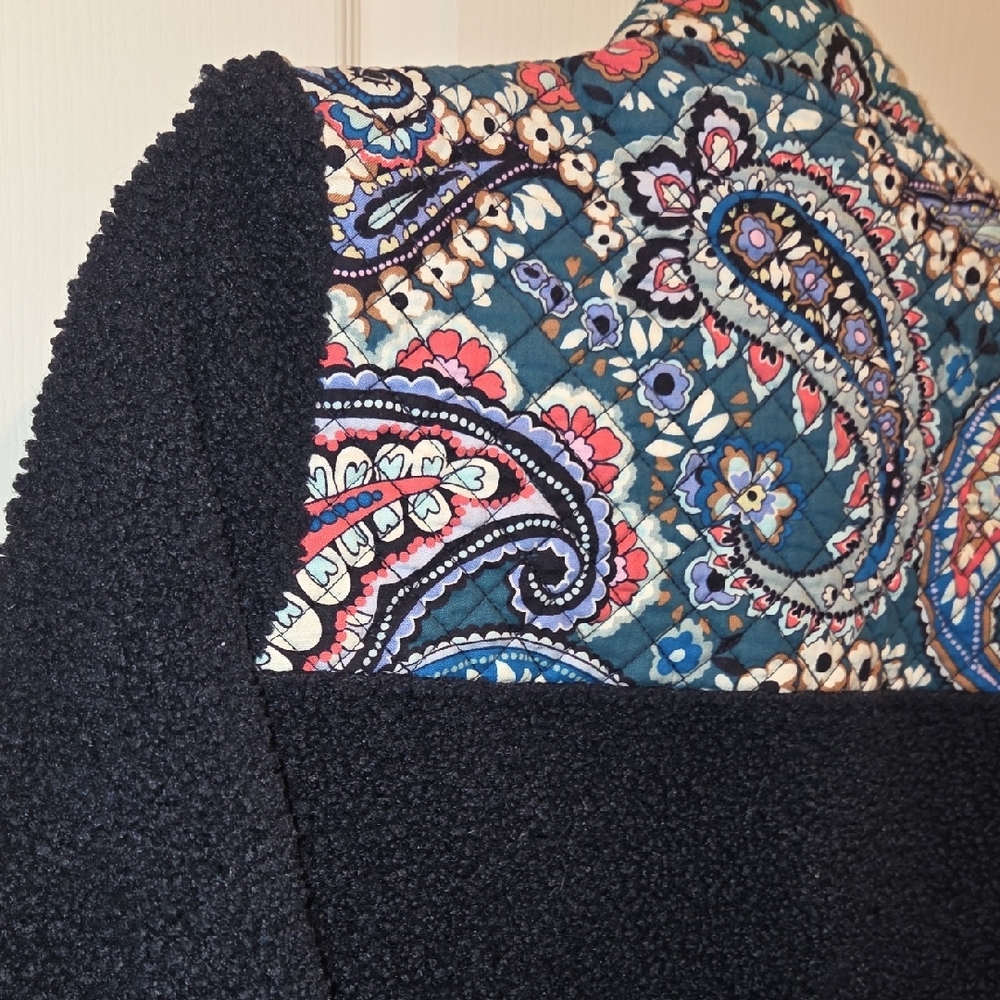 Vera Bradley Navy Sherpa Pullover with Multicolor Quilted Yoke - Picture 6 of 7